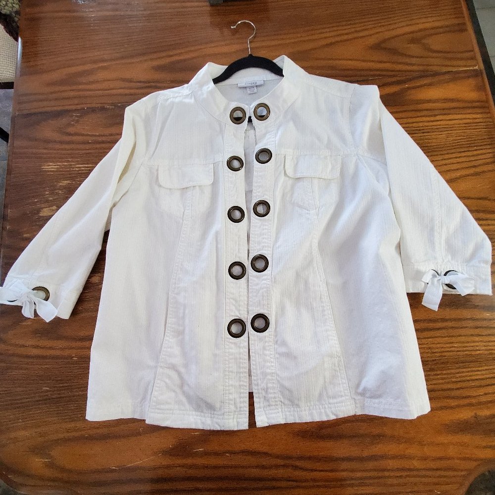Dress Barn Heavy Cotton 3/4 Sleeve Grommet Jacket Sz 14/16 EUC
